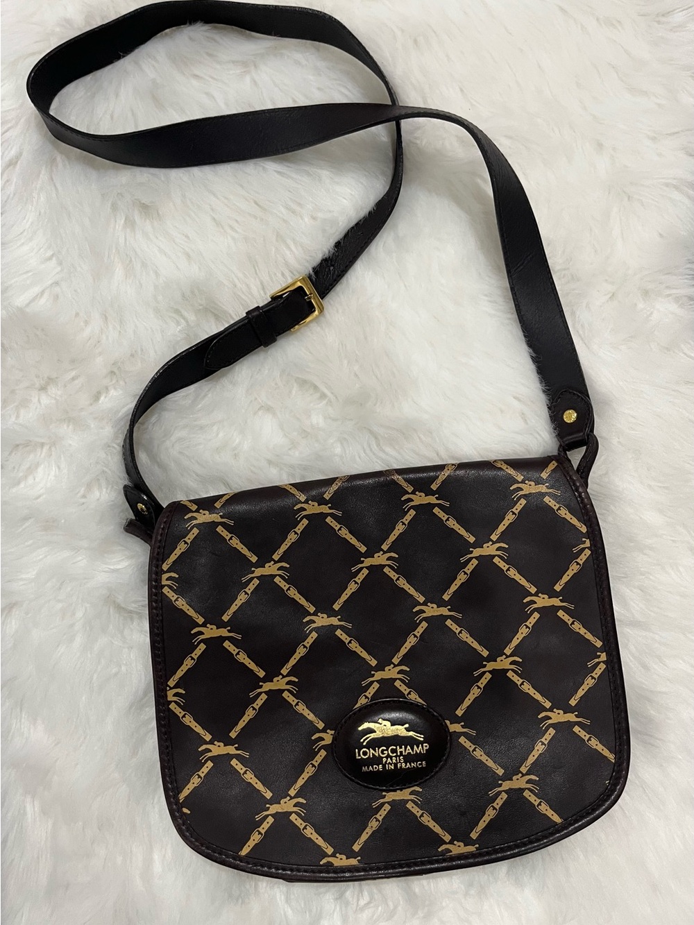 Vintage LongChamp equestrian monogram shoulder bag